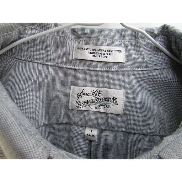 Sears Roebuck Shirt Mens 17 - 34/35 Blue Long Sleeve Button Down - Picture 3 of 8